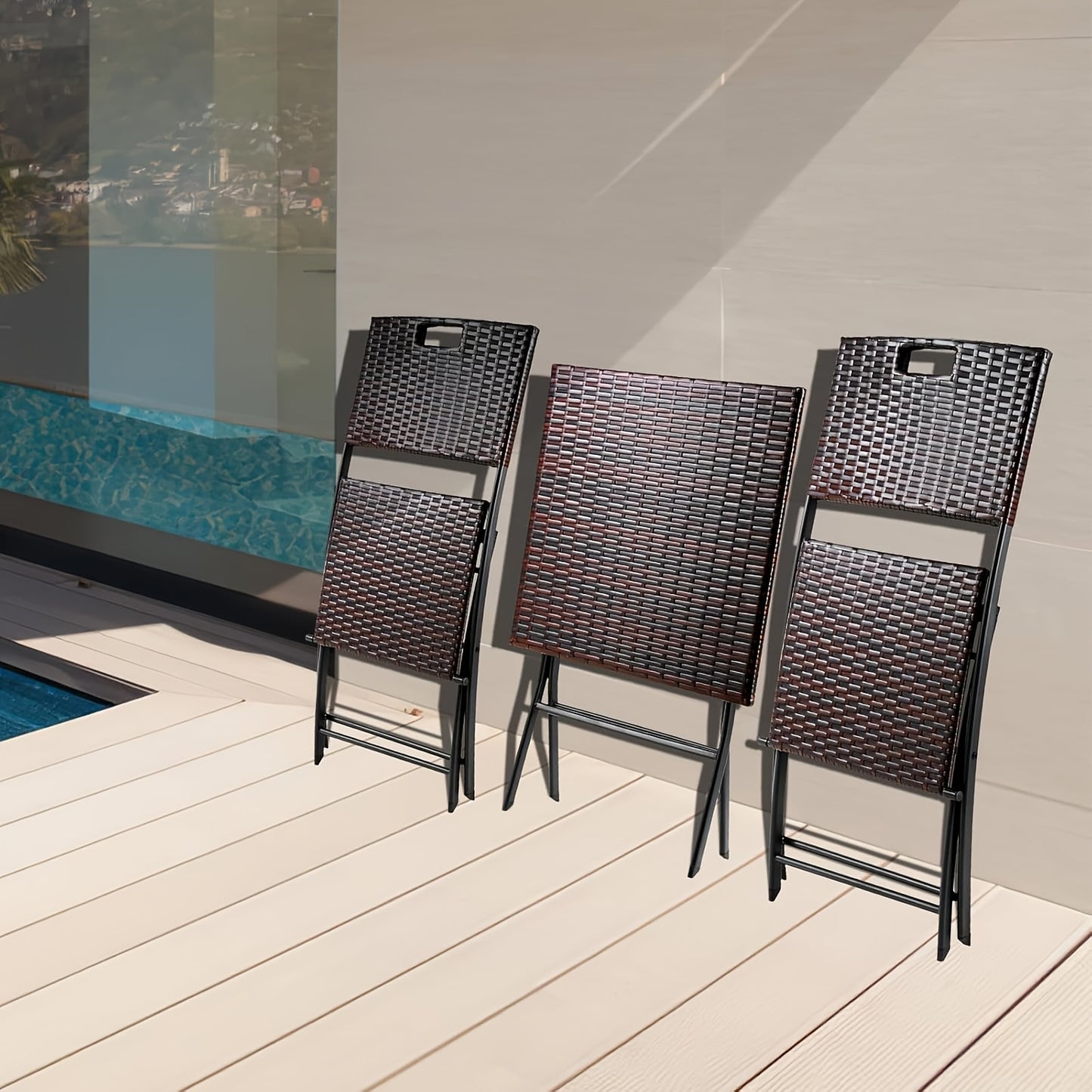 Courtyard Pub Table And Chair 3pcs Set, Rattan Balcony Furniture, Bistro Garden Furniture, 1 Folding Table And 2 Chairs, Folding Balcony Furniture, Folding Furniture Chair For Balcony, Terrace And Garden