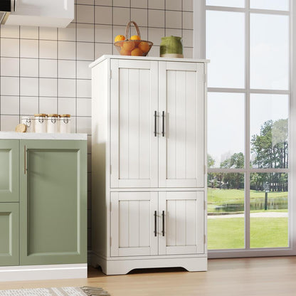 Sideboard, Crockery Cabinet with Adjustable Shelves | Upper Section for Food, Dishes, Spices; Lower Section for Appliances like Microwaves; Suitable for Kitchens, Dining Rooms, Living Rooms; White, Metal, Floor Mount, Modern