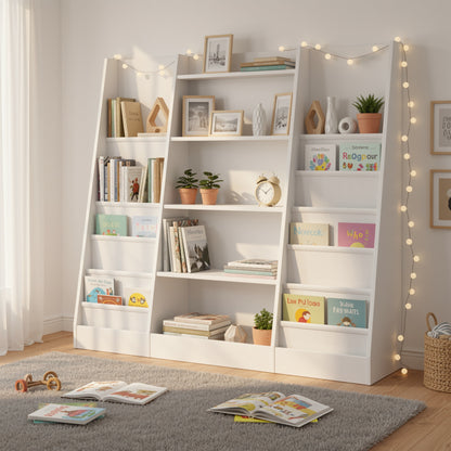Boekenplank – Boekenkast – Wandrek – Opbergplank – Wandplank – 14 Vakken Met Stoffen Lades – Stevig Hardhout En Kunstboard – Vrijstaand En Ruimtebesparend Design