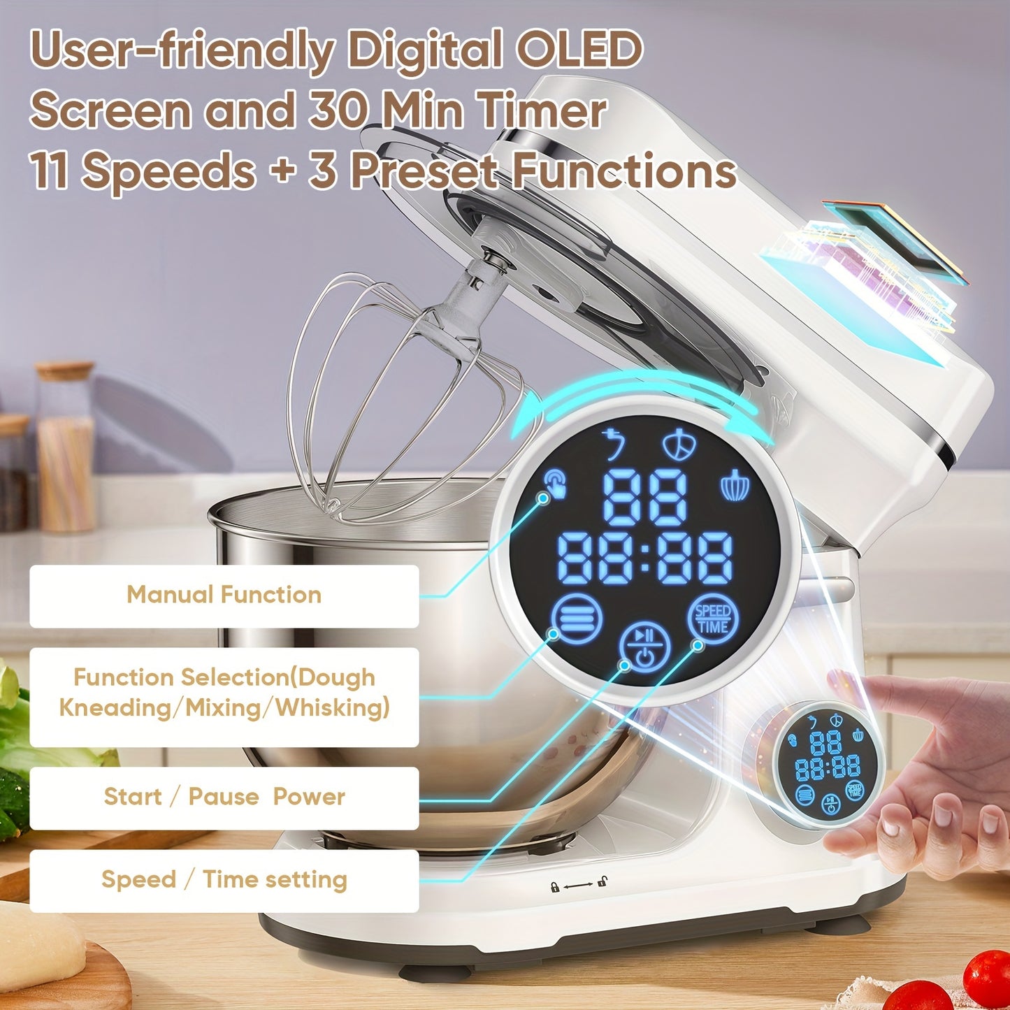 Standmixer – Keukenmachine – Keukenrobot – Mixer – Blender – 6 Liter Mengkom – Krachtige 1200W Motor – Stil Gebruik
