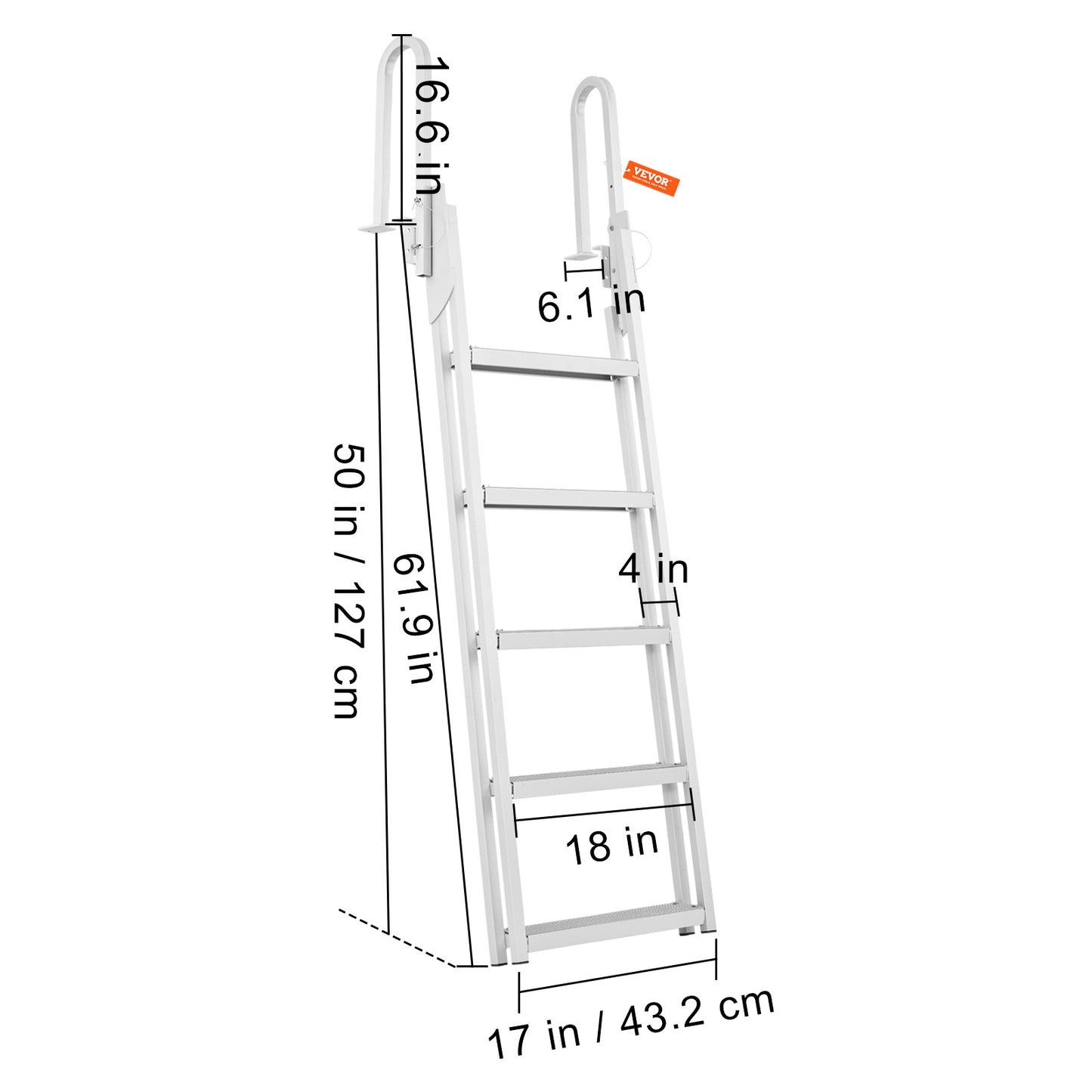 Aluminium Steigerladder – Steigertrap – Bootladder – Zwemtrap – Watertrap – 5 Brede Antislip Treden – Opklapbaar & Corrosiebestendig