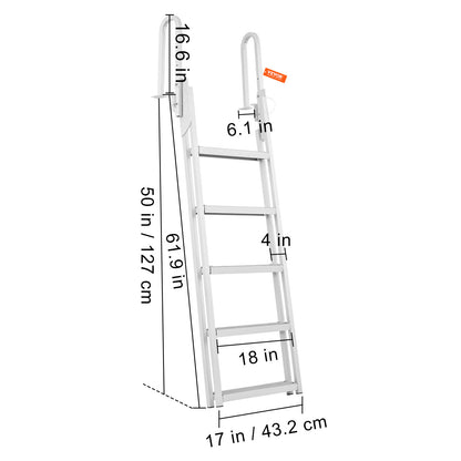Aluminium Steigerladder – Steigertrap – Bootladder – Zwemtrap – Watertrap – 5 Brede Antislip Treden – Opklapbaar & Corrosiebestendig