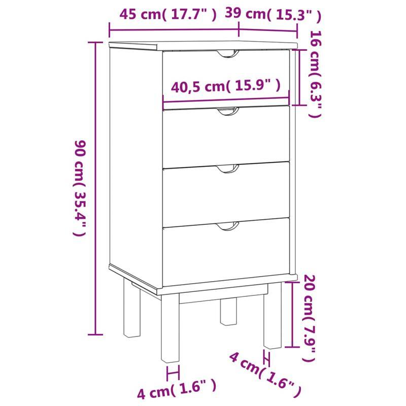 OTTA Modern Chest of Drawers - Easy Assembly, 3-Drawer Storage Cabinet with, Compact Organizer for Living Room, Bedroom, Office - Sturdy Pine Wood Construction (45x39x90cm) - Modern Home Furniture, Living Room Storage, Minima
