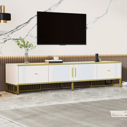 TV Meubel – TV Kast – TV Dressoir – TV Meubels – Media Meubel – Wit Met Gouden Rand – 180x40x40 cm – Verstelbare Poten & Kabeldoorvoer