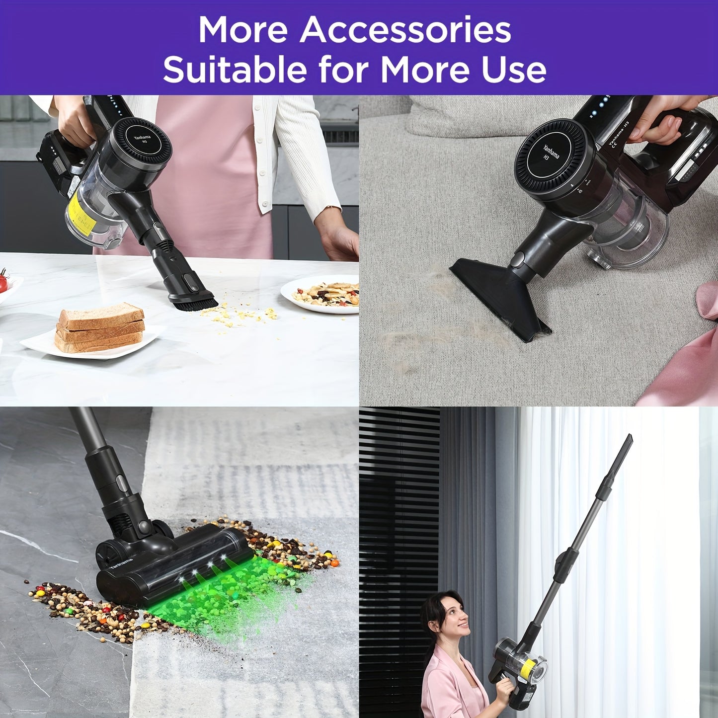 Yanhama Handheld Cordless Vacuum Cleaner, Quiet, 4-speed Adjustment, Long Battery Life, 60 Minutes Of Use, LED Display Screen, Suitable For Pet Hair/floor/carpet, Wall Mounted Charging