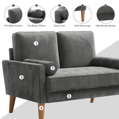 Velvet Loveseat – 2-Zits Bank – Zitzetel – Loveseat Sofa – Tweezits Sofa – Hoogwaardig Fluweel – Memory Foam Kussens – Grijs