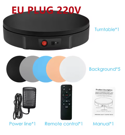 Draaitafel - Elektrische Roterende Display Stand – 360° Draaitafel met Afstandsbediening – Tot 100 kg Draagkracht – Voor Fotografie & Sieraden Display – Zwart - QUORE