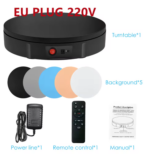 Draaitafel - Elektrische Roterende Display Stand – 360° Draaitafel met Afstandsbediening – Tot 100 kg Draagkracht – Voor Fotografie & Sieraden Display – Zwart