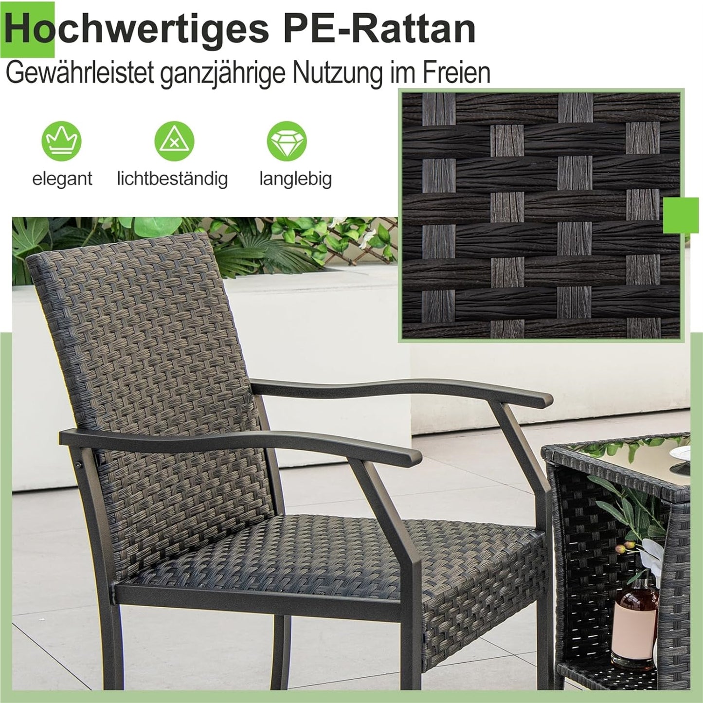 3-delige Tuinmeubelset – Balkonset – Rattan Meubels – Tuintafel Met Stoelen – Buitenmeubelset – Weerbestendig PE Rattan – Snel Droog Schuim Zittingen