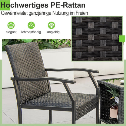 3-delige Tuinmeubelset – Balkonset – Rattan Meubels – Tuintafel Met Stoelen – Buitenmeubelset – Weerbestendig PE Rattan – Snel Droog Schuim Zittingen