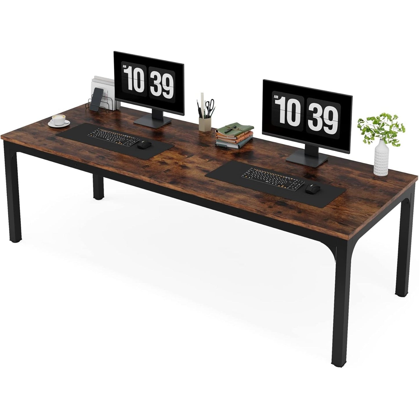 Extra Lange Werkbank – Bureau – Schrijftafel – Werktafel – Eettafel – Ruim Voor Twee Personen – Stevig Met Houtfineer En Metalen Poten