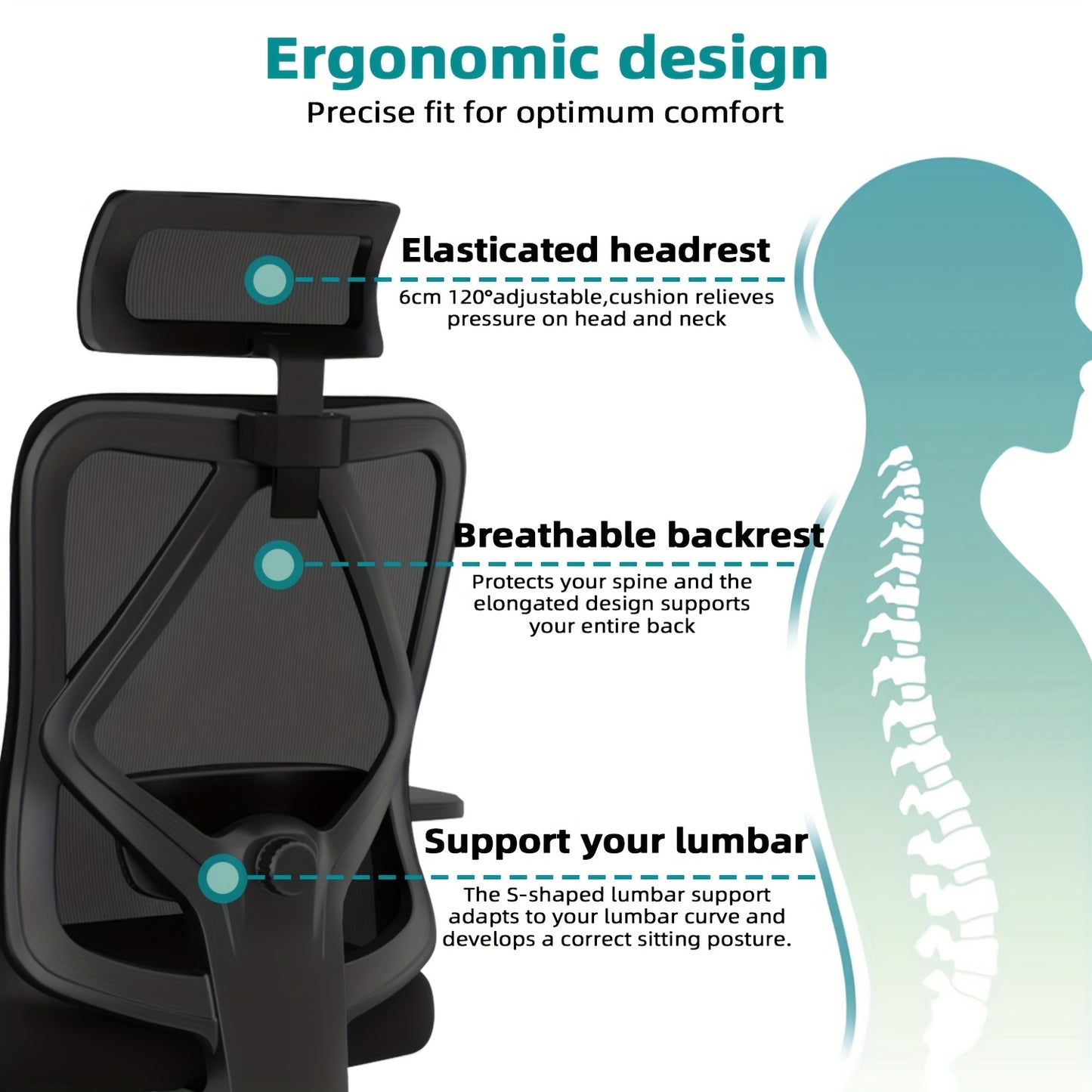 Bureaustoel – Office Chair – Gamestoel – Draaistoel – Bureaustoelen Voor Volwassenen – Ergonomisch Design – Verstelbare Lendensteun & Hoofdsteun – Roestvrij Stalen Frame – Kantelfunctie 135° – Geschikt Voor Harde Vloer