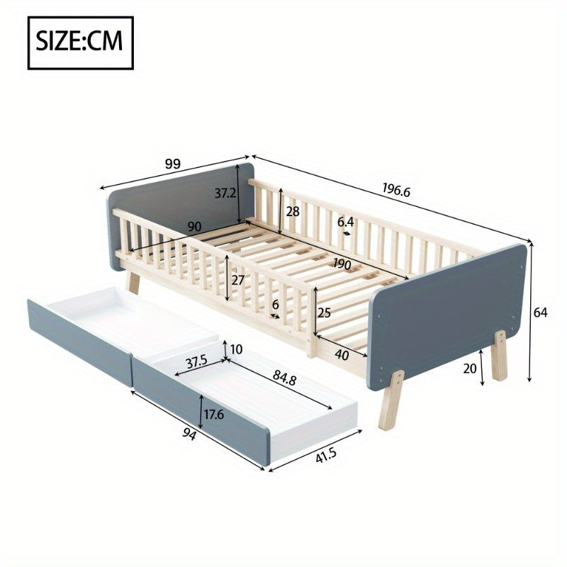Eenpersoonsbed – 1-Persoonsbed – Stapelbed – Kinderbed – Ledikant – Metaal Frame – Stoffen Hoofdbord – 140x200 cm – Max 300 kg Belastbaar