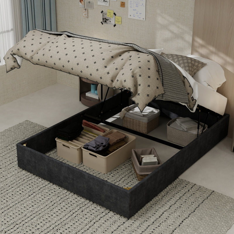Bedframe – Bedombouw – Slaapkamerbed – Opbergbed – Gasliftbed – Grijs Fluweel – 140x200 cm – Met Gaslift Opbergruimte – Stevig Metalen Frame