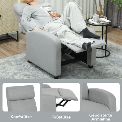 Relaxstoel – Verstelbare Stoel – Fauteuil – Lounge Chair – Relaxfauteuil – Lichtgrijs – Verstelbare Rugleuning 135° – Uitschuifbare Voetensteun