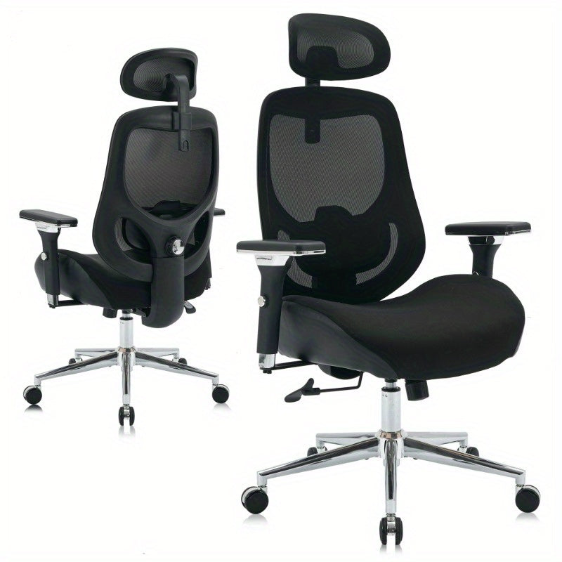 Ergonomische Bureaustoel – Bureaustoel voor Langere Mensen – Kantoorstoel – Werkstoel – Gamingstoel – Zwart – 4D Verstelbare Armleuningen – Rug- en Nekondersteuning