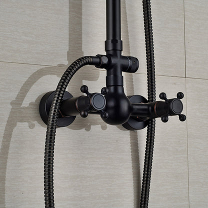 Douchekop – Regendouche – Handdouche – Wanddouche – Douche Systeem – Zwart Metaal – Verstelbare Hoogte 90-118 cm – Duurzaam Messing