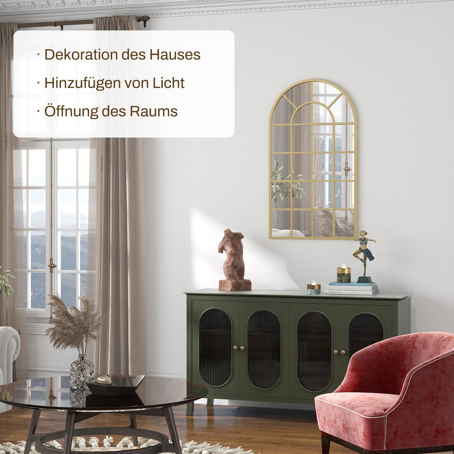 Wandspiegel – Raamspiegel – Halspiegel – Decoratieve Spiegel – Goudkleurige Spiegel – Metaal Frame – 110x65 cm – Veilig Meerlaags Glas