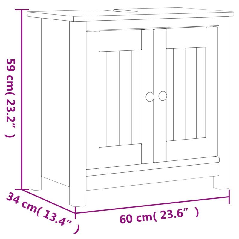 Wastafelmeubel – Badkamermeubel – Wastafelonderkast – Waskomkast – Onderbouwkast – Massief Grenenhout – Compact Ontwerp 60x34x59 cm – Wit