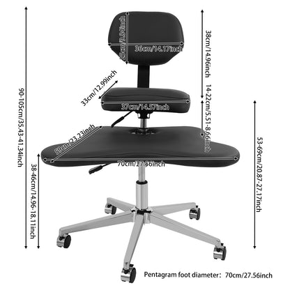 Kniestok – Kruisbeenzitstoel – Meditatiestoel – Yogastoel – Ergonomische Bureaustoel – Verstelbare Hoogte – Gietijzeren Frame, 360° Draaibaar, Zwart
