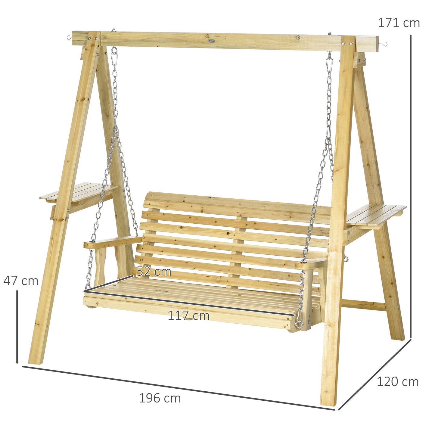 Houten Tuitschommel – Tuinbank Schommel – Buiten Schommel – Tweezits Schommel – Natuurlijke Houtvariant – Verstelbare Hoogte – Ergonomisch Comfort – 196x120x171 cm