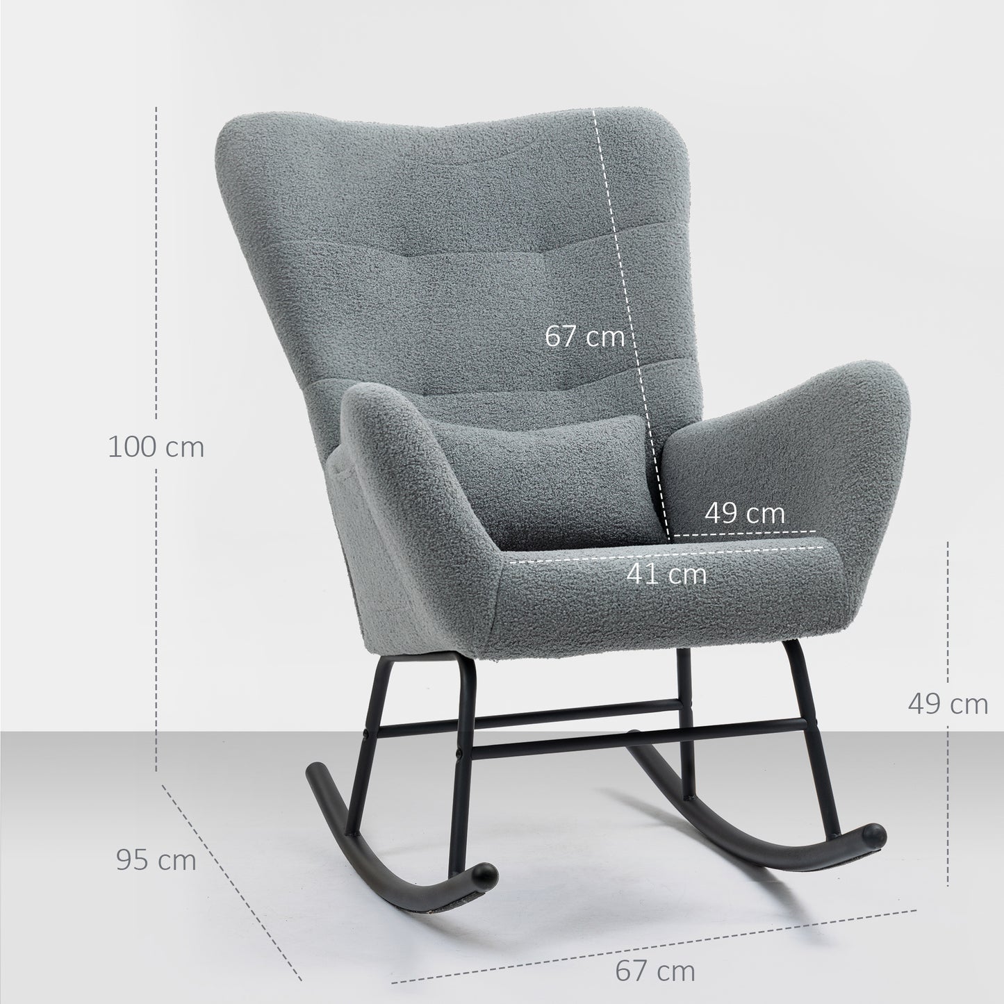 Schommelstoel – Schommelstoel Met Kussen – Relaxstoel – Loungestoel – Bureaustoel – Grijs – Pluche Bekleding – Ergonomisch Rugkussen
