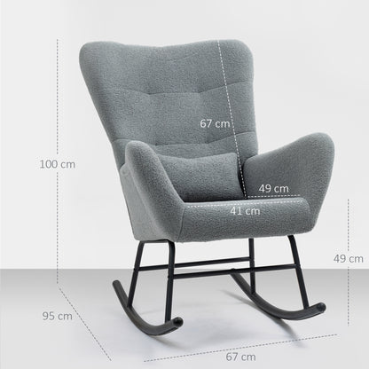 Schommelstoel – Schommelstoel Met Kussen – Relaxstoel – Loungestoel – Bureaustoel – Grijs – Pluche Bekleding – Ergonomisch Rugkussen