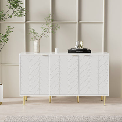 Dressoir – Ladekast – Opbergkast – Buffetkast – Kast – Modern Design – 127x45x75 cm – MDF Hout – Goudkleurige Accenten – Witte Afwerking – 6 Compartimenten – Afgeronde Hoeken