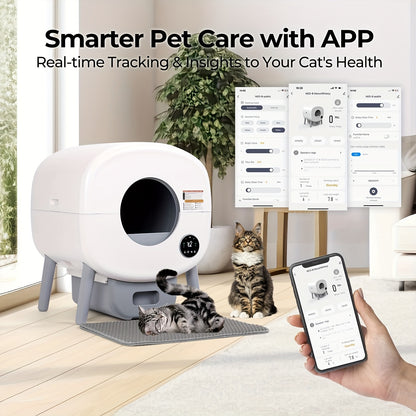 Zelfreinigende Kattenbak – Automatische Kattenbak – Grote Kattenbak – Elektrische Kattenbak – Kattenbak met App – Extra Grote Capaciteit – Veiligheidsfunctie – Inclusief 2 Rollen Afvalzakken
