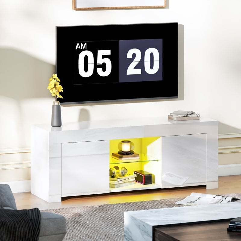 TV-Meubel – Tv-Kast – Media-Meubel – Tv-Stand – Woonkamermeubel – Wit – Dubbele Deuren – Glazen Planken – Kabelmanagement – 120x45x34 cm – Eenvoudige Montage