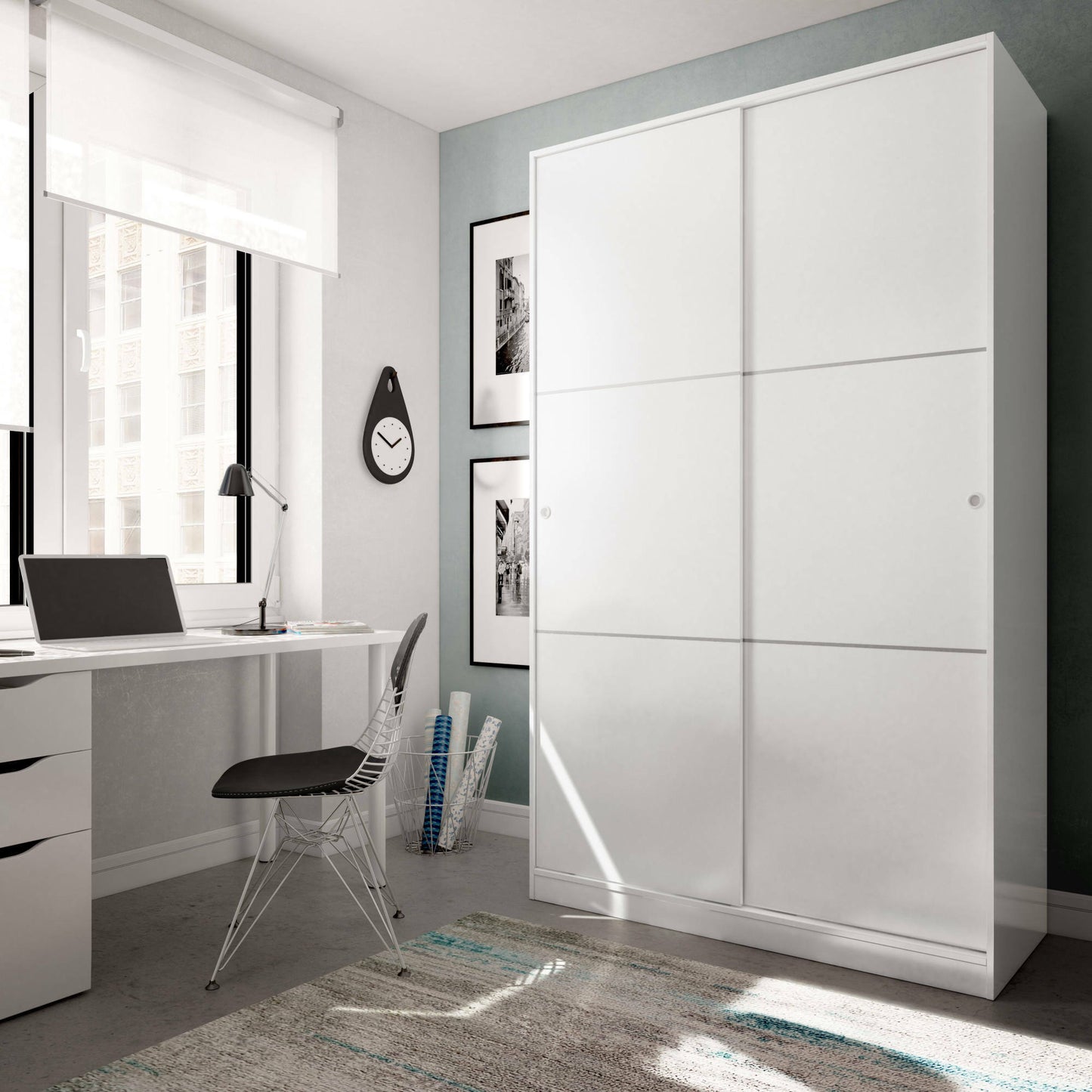 Wardrobe 2 in Front of Dnoce, Bedroom Closet, Furniture with 4 Shelves And Clothes Rail, 120X50H200 Cm, Available in 4 Colors