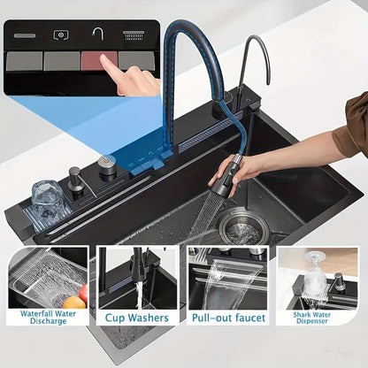 Enkele Keukenspoelbak – Spoelbak – Keukensink – Enkele Wasbak – Enkele Spoelbak 68x45 cm – 304 Roestvrij Staal – Nano Zwarte Embossing
