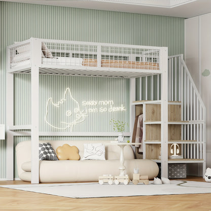90*200 Loft Bed With Ladder With Iron And Storage Shelves