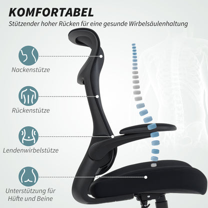 Bureaustoel – Ergonomische Stoel – Office Chair – Gamestoel – Computerstoel – 3D-Verstelbare Armleuningen – Mesh Rugleuning – S-vormige Rugsteun – Kantelfunctie – Zwart