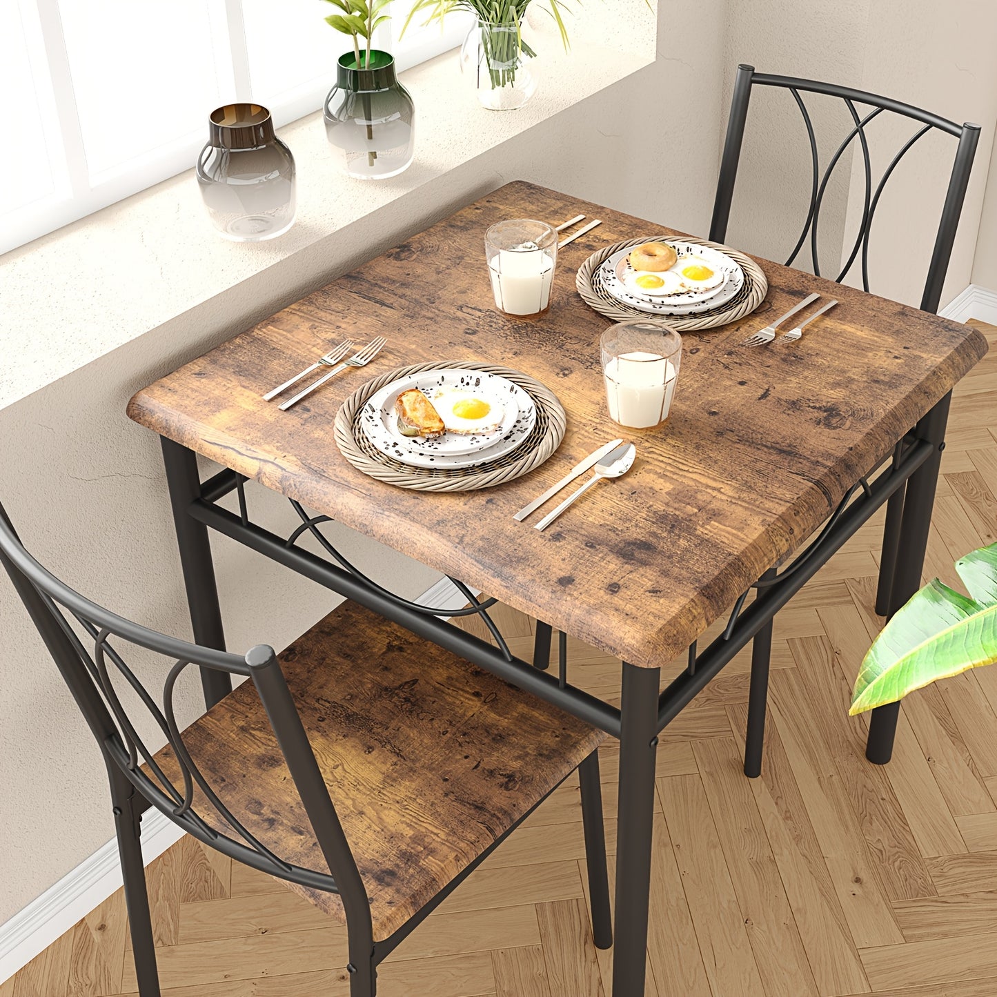Eettafelset – Eetkamerset – Keukentafeltje – Ontbijthoekset – Klein Tafeltje – Vintage Design – Robuust Hout – Compact Formaat Voor Kleine Ruimtes