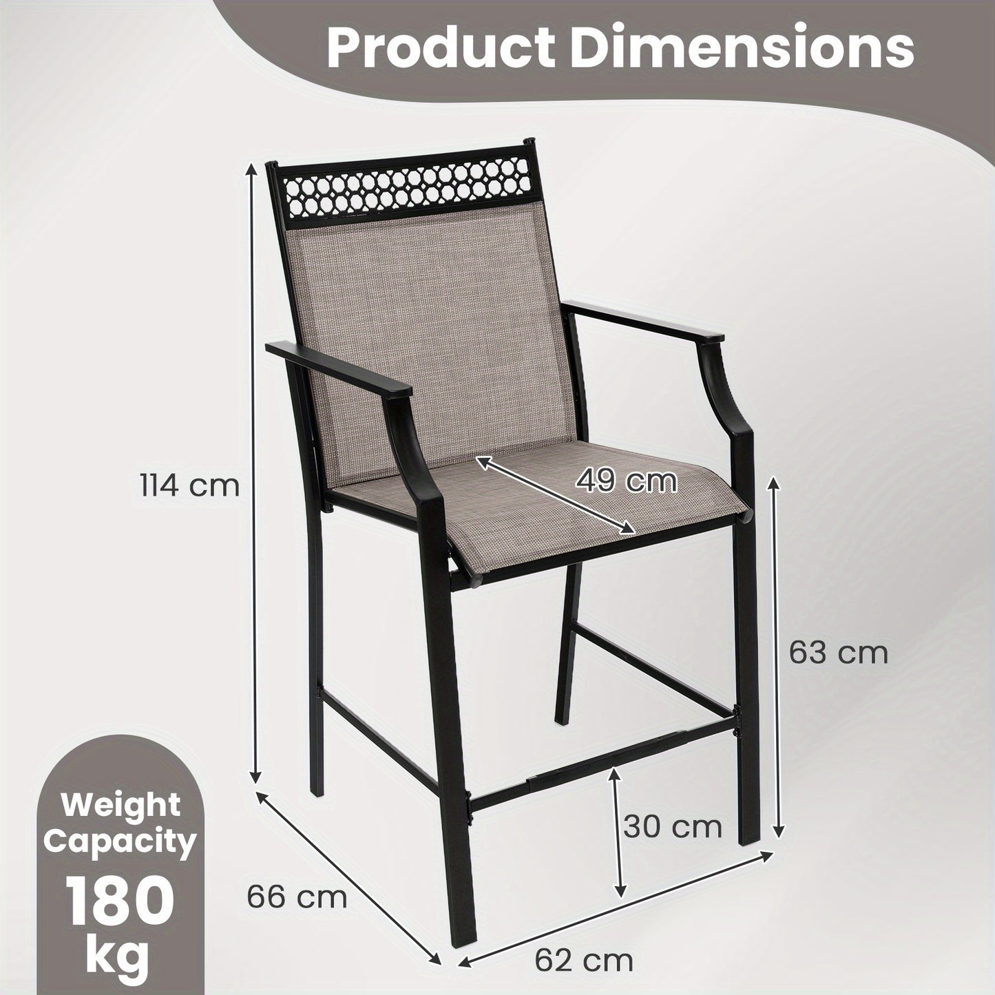 Barstoel – Barkruk – Barstoel Set – Barkrukken – Barstoelen – Outdoor Stof – Met Voetsteun – Hoogte 63 cm – Met Metalen Frame