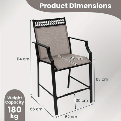 Barstoel – Barkruk – Barstoel Set – Barkrukken – Barstoelen – Outdoor Stof – Met Voetsteun – Hoogte 63 cm – Met Metalen Frame