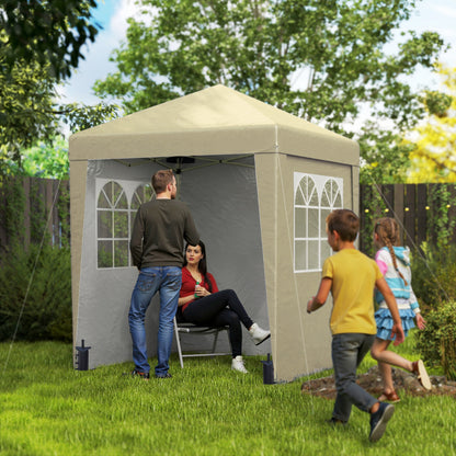 Partytent – Tuinpaviljoen – Feesttent – Overkapping – Pop-up Tent – Opvouwbaar – Verstelbare Hoogte – UV30+ Bescherming – Beige Oxford Stof – Compleet Met Zijwanden en Zandzakken