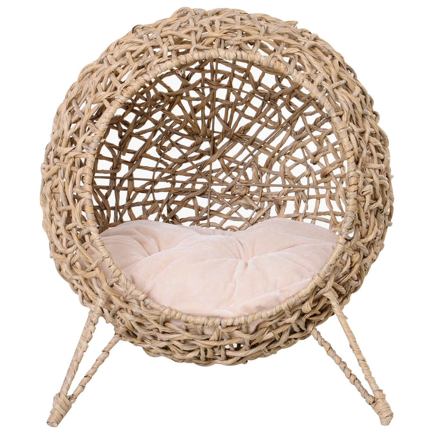 Kattenmand – Kattenbed – Kattenhuis – Kattenkussen – Kattenhol – Beige Kleur – Ø 52 x 58 cm – Duurzaam Imitatie Rattan Resin
