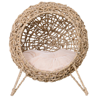 Kattenmand – Kattenbed – Kattenhuis – Kattenkussen – Kattenhol – Beige Kleur – Ø 52 x 58 cm – Duurzaam Imitatie Rattan Resin