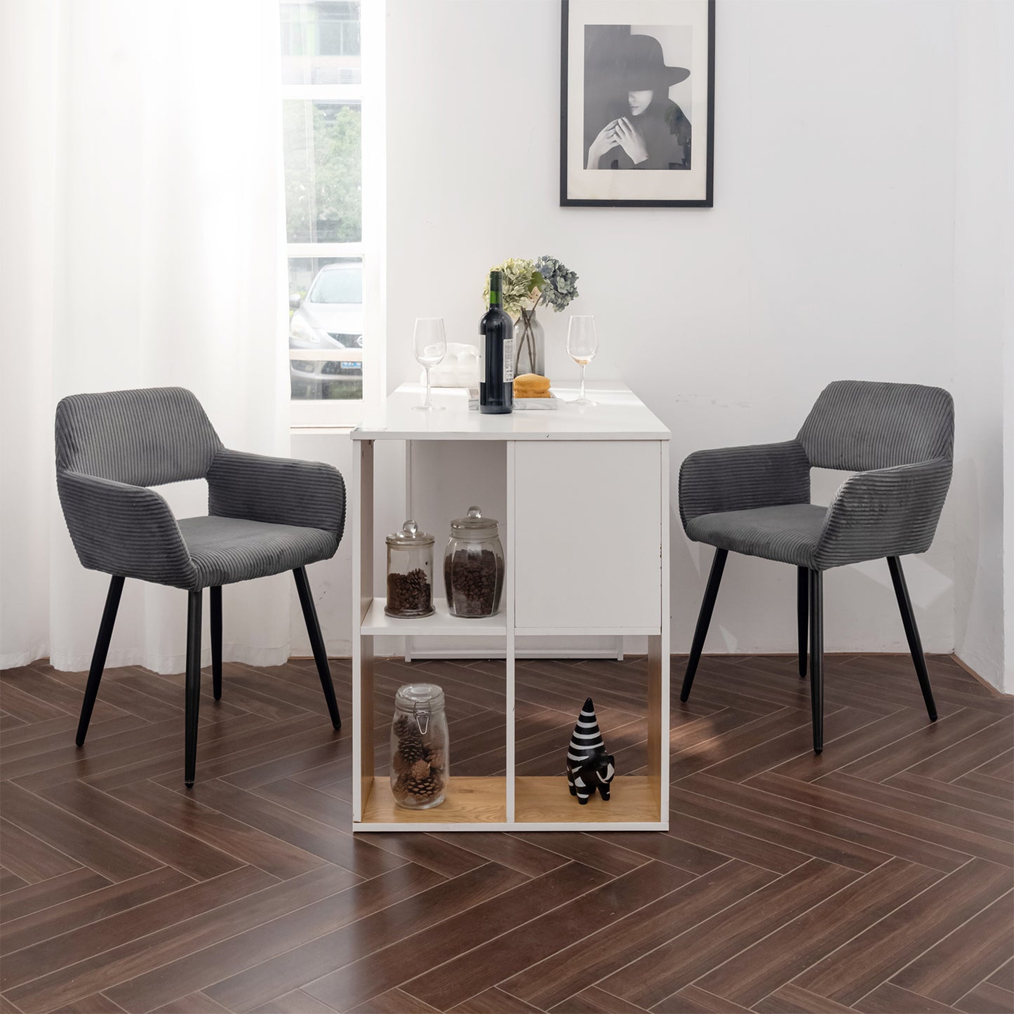 Eetkamerstoel – Stoel – Kuipstoel – Zitstoel – Dining Chair – Scandinavisch Design – Fluwelen Bekleding – Metalen Poten – Donkergrijs – 56x56x78 cm