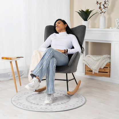 Draaifauteuil – Fauteuil – Relaxstoel – Leunstoel – Schommelstoel – Fluweel Grijs – Hoog Rugleuning – Houten Poten