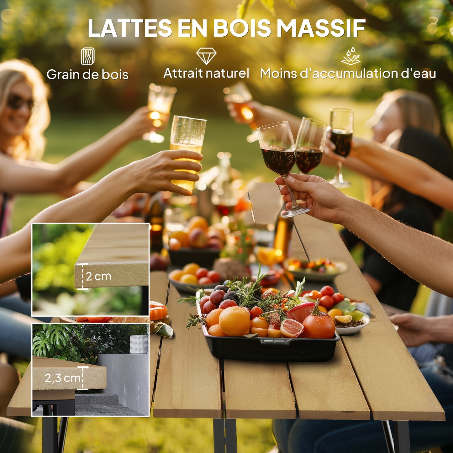 Houten Picknicktafel – Tuinset – Buitentafel – Terrasmeubel – Eettafel – 160 cm Met Parasolgaten – Stevig Stalen Frame