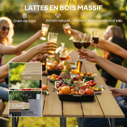 Houten Picknicktafel – Tuinset – Buitentafel – Terrasmeubel – Eettafel – 160 cm Met Parasolgaten – Stevig Stalen Frame