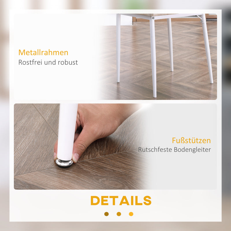 3-delige Eettafelset – Eetkamerset – Tafeltje Met Stoelen – Keukentafelset – Compact Eetgroep – Natuurlijk Houtnerf + Wit – MDF Tafelblad – Metalen Frame Met PVC-coating
