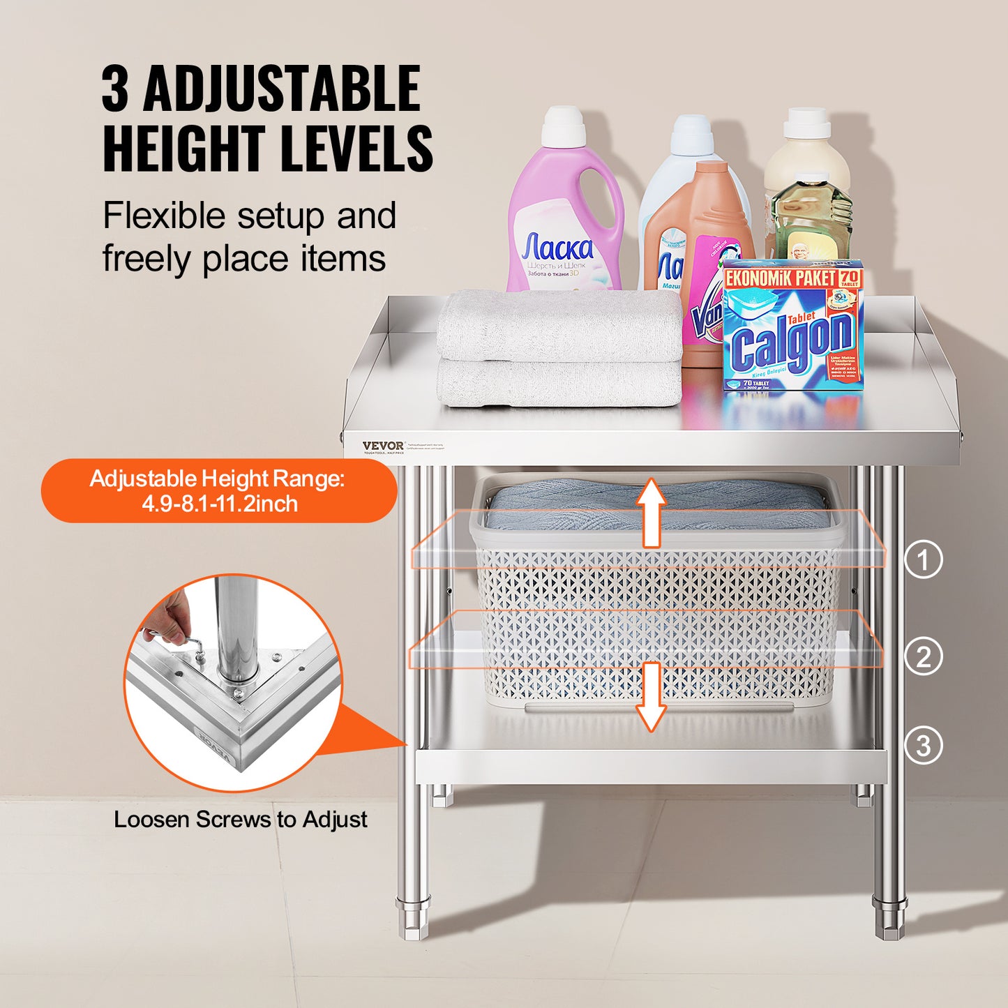 Werkbank – Werktafel – Werkbank Met Opbergruimte – Werkblad – RVS Werkbank – 61x71 cm – Roestvrijstalen, 0,8 mm dik staal