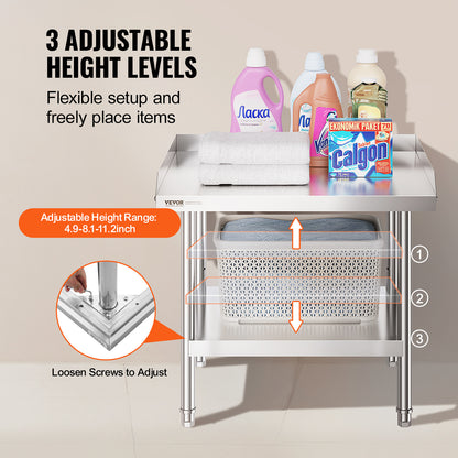 Werkbank – Werktafel – Werkbank Met Opbergruimte – Werkblad – RVS Werkbank – 61x71 cm – Roestvrijstalen, 0,8 mm dik staal