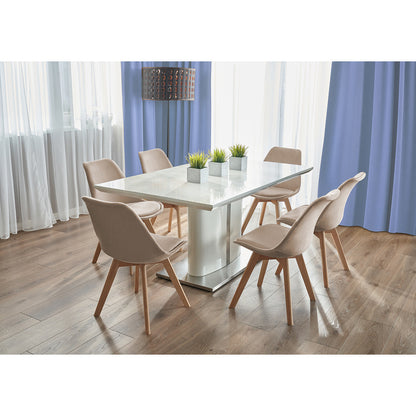 Beige Stoel – Eetkamerstoel – Bureaustoel – Velours Stoel – Designstoel – Zachte Velours Bekleding – Beukenhouten Poten