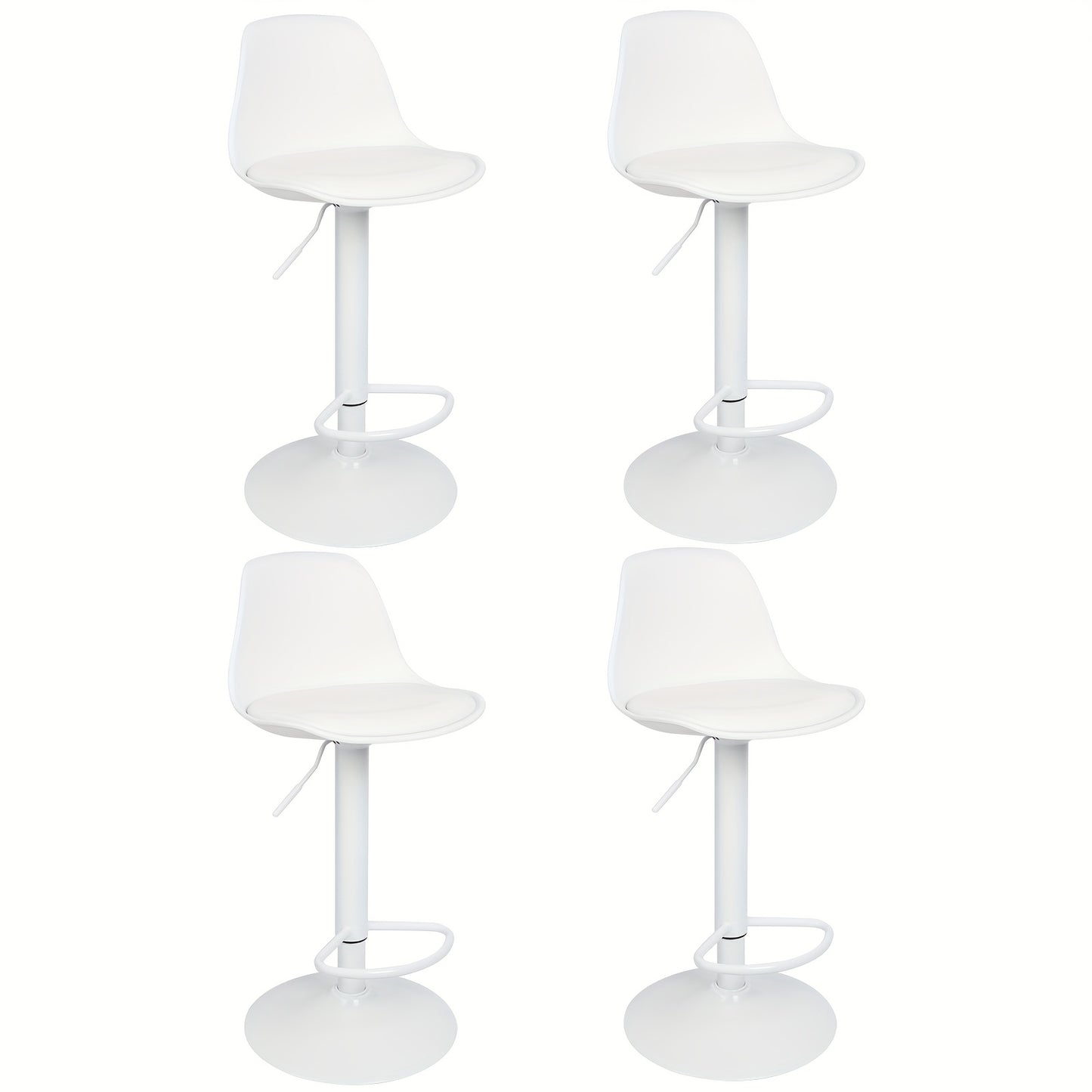 Barstoel – Barkruk – Barstoel Set – Keukenstoel – Barkrukken – Verstelbare Zithoogte 55-75 cm – Draaibaar 360° – Wit PU-leer – Metalen Frame – Set Van 4
