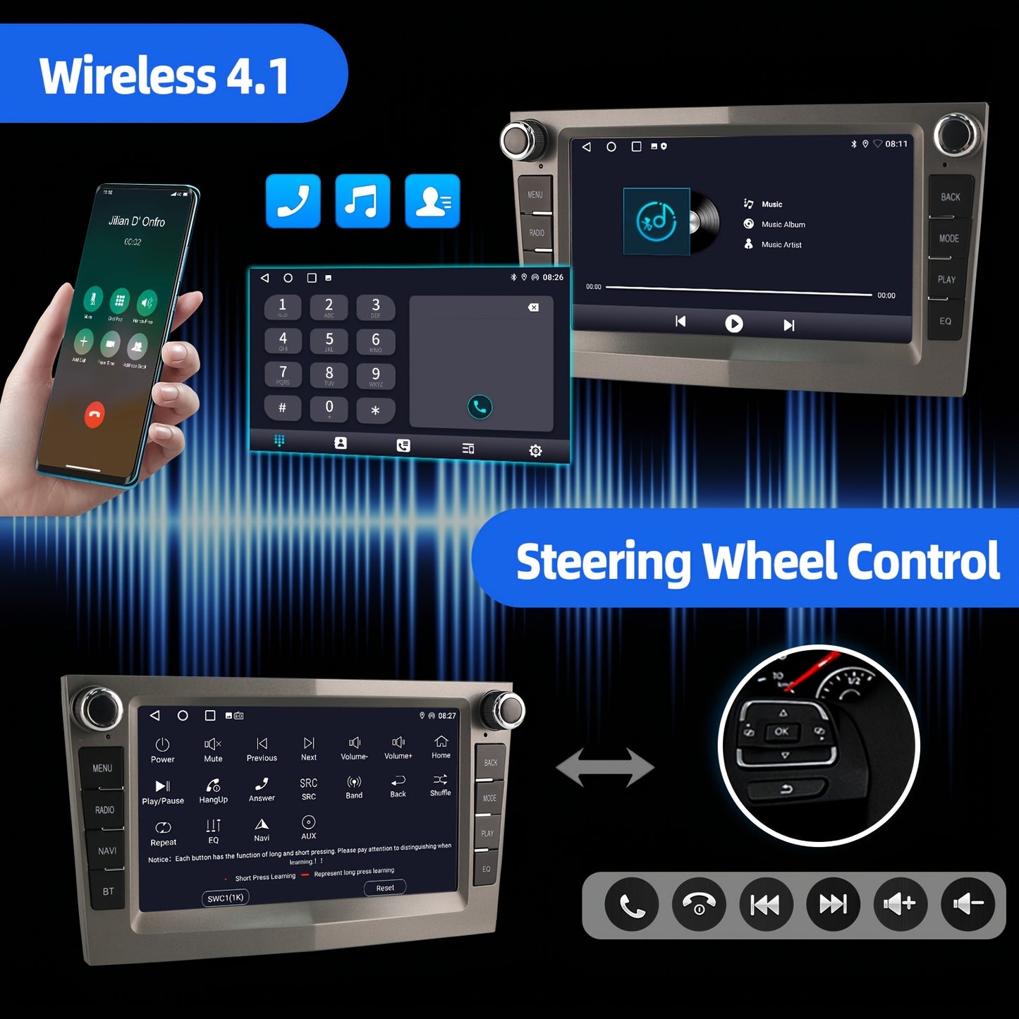 Autoradio – 2DIN Radio – Auto Stereo – Multimedia Speler – Touchscreen – 17,78 cm – Android 14 – Draadloos CarPlay & Android Auto